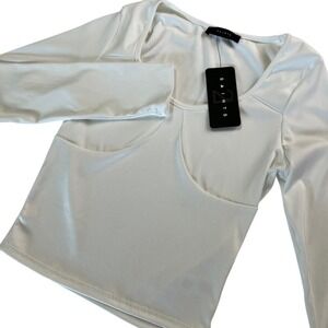 21 Saints Womens White Long Sleeve Shirt, 21 Saints Dress Casual Blouse Top‎